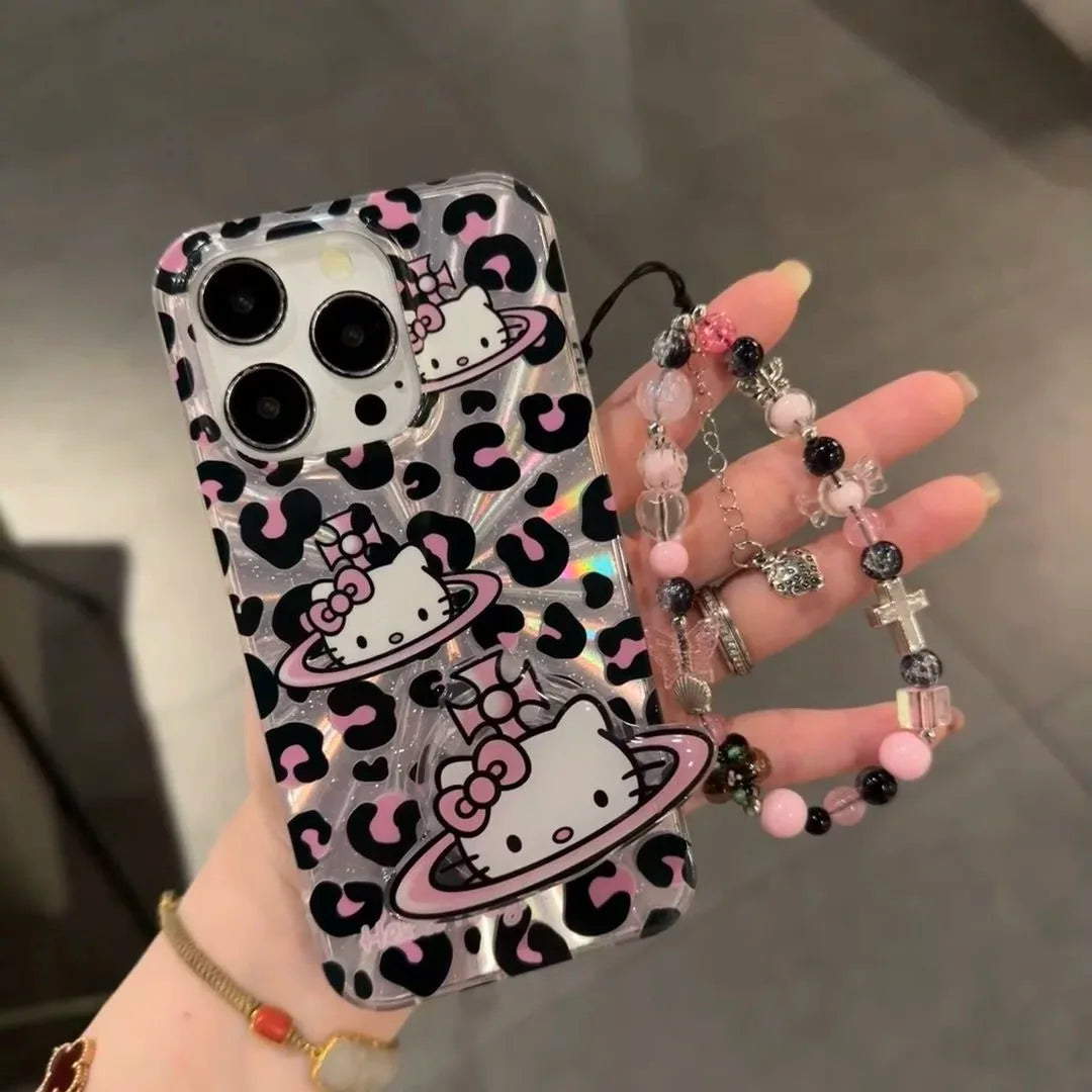 Sanrio Hello Kitty Bow Pink Lepard Print KT Phone Case
