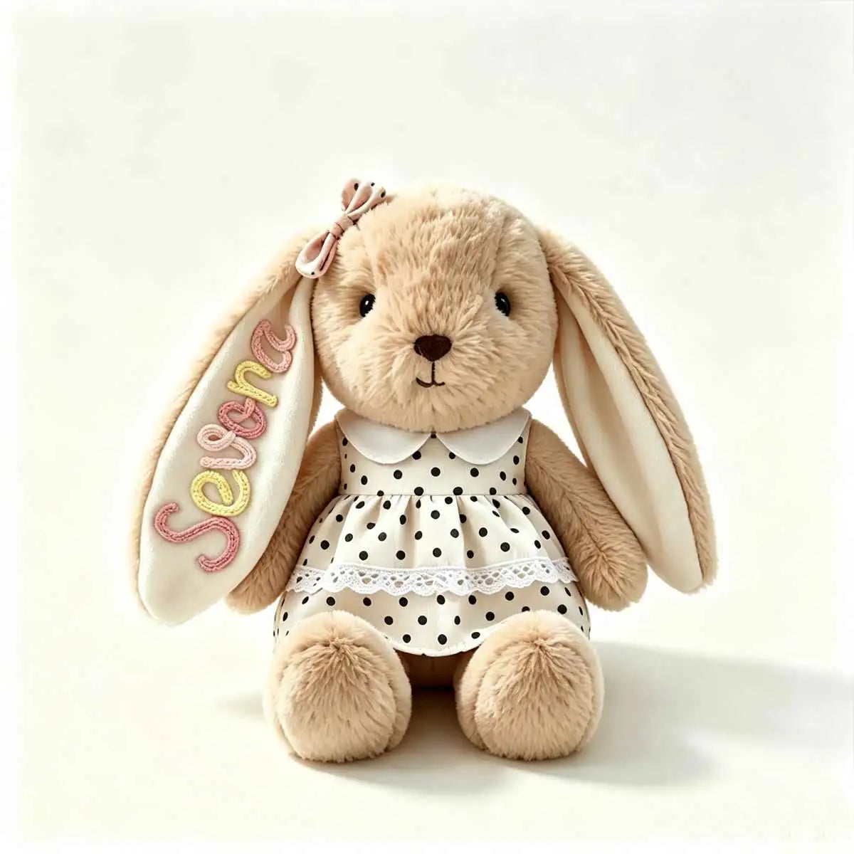 Personalized Plush Rabbit, Custom Party Favors, Wedding Favors Hand-Embroidered with Names, Keepsake or Birthday Gifts, and Holi
