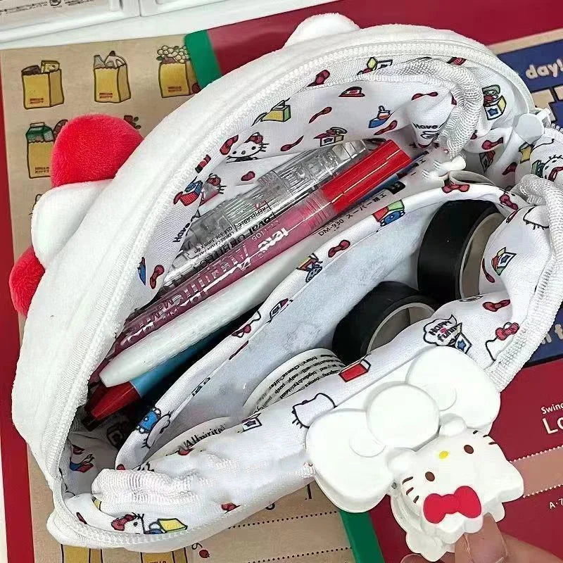HelloKitty plush pencil Case Anime Sanrio Kawaii Cosmetic Storage Bags Y2K Cartoon Pencil Case Girl Birthday Gifts