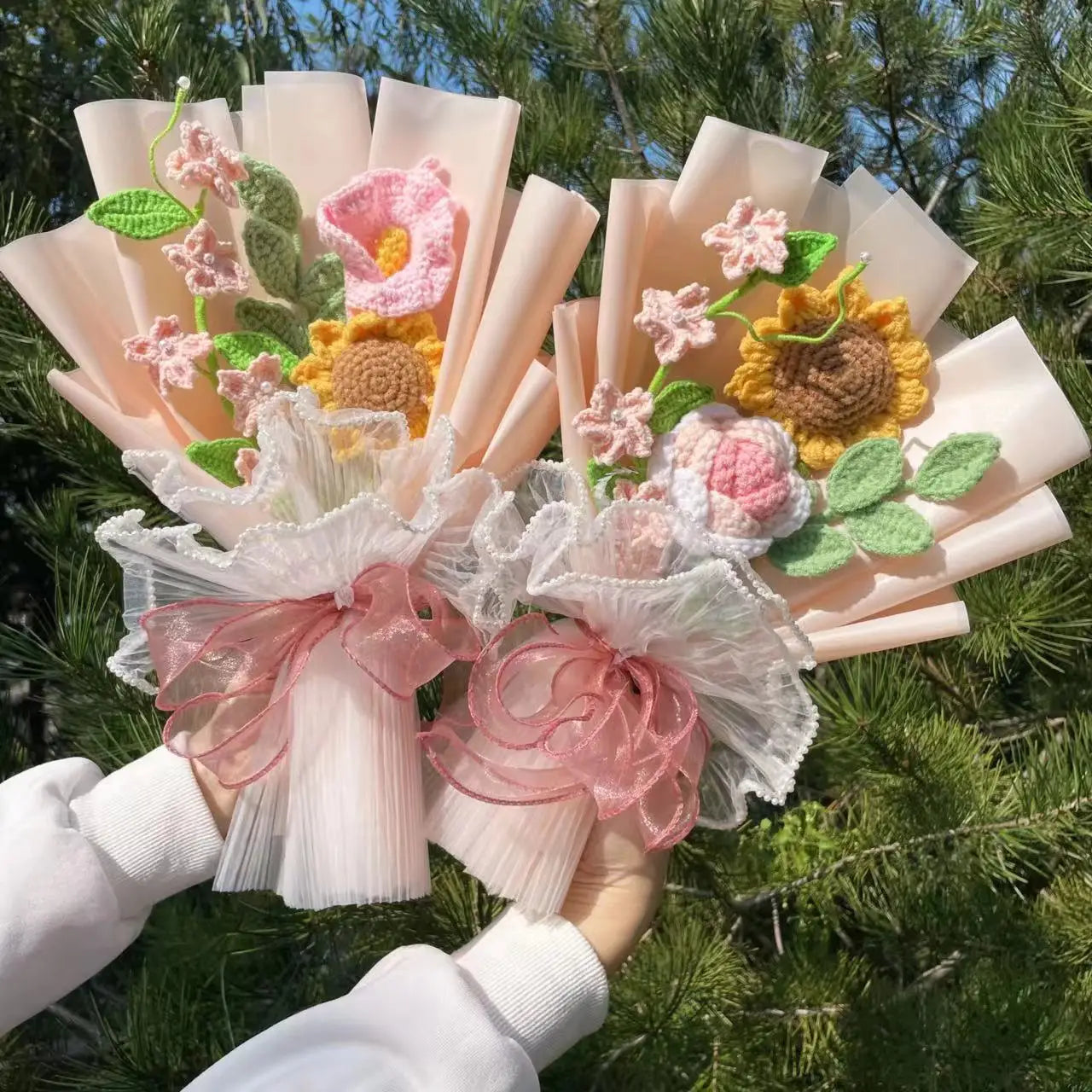 Knitted flowers crochet Bouquet