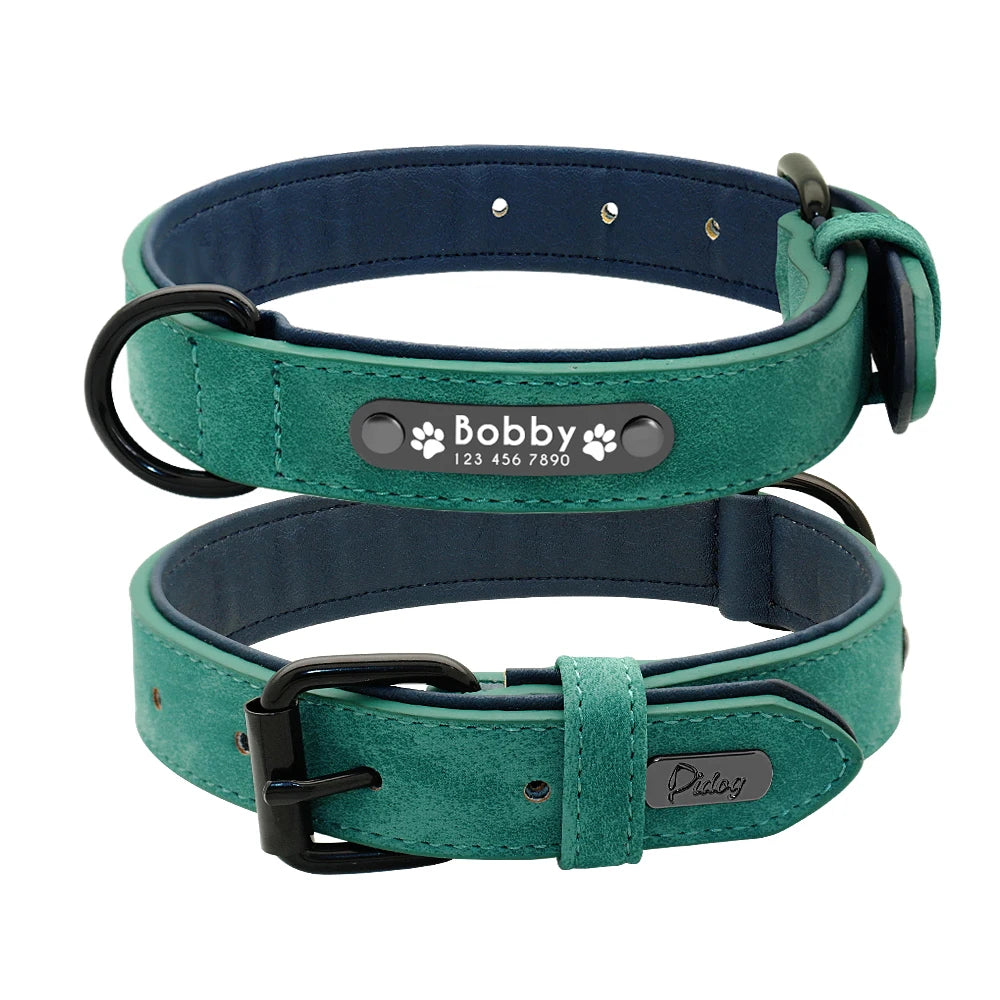 Personalized Dog Collar Leash Set Custom Leather Dog ID Collar Leash Lead For Small Medium Large Dogs Pitbull Bulldog Pugs