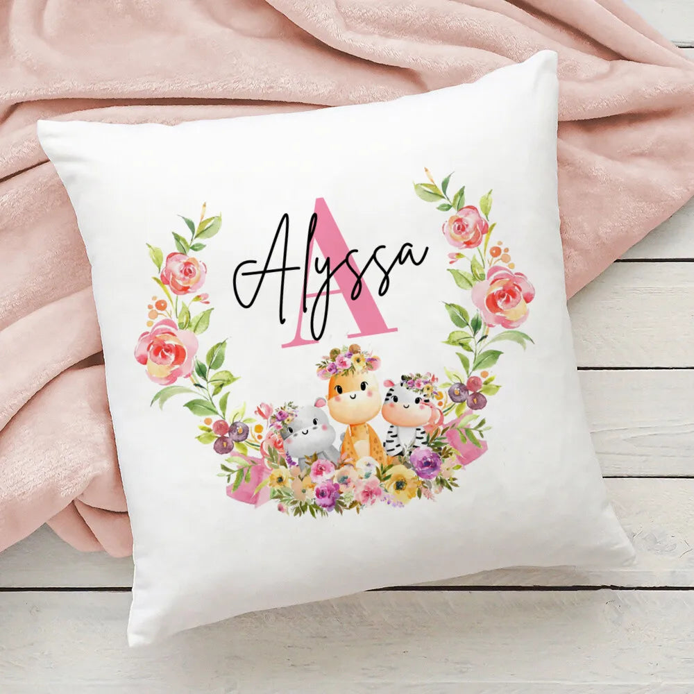 Personalized Pillow Case Animal with Name Pillow Cover Bedroom Kids Wild Party Decoration Pillowcase Child Birthday Shower Gifts