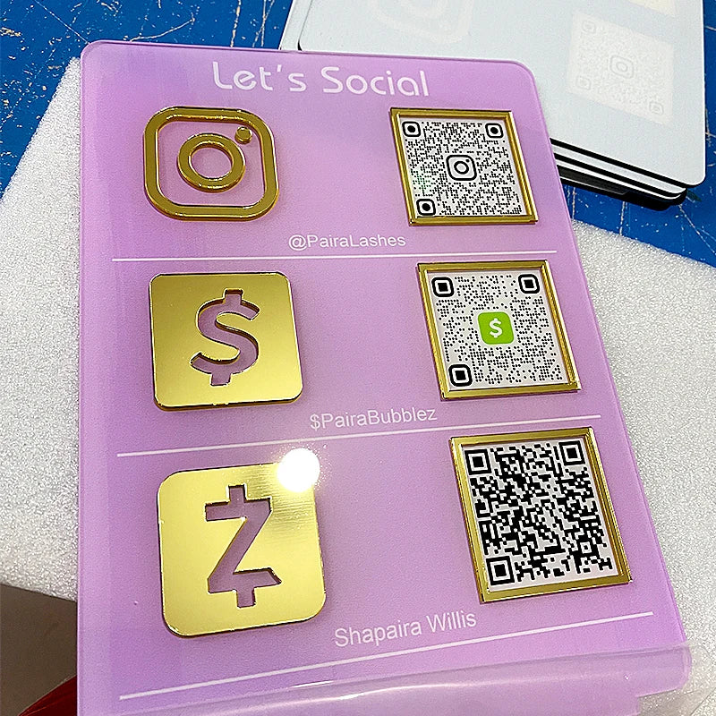 Customized Social Media Business Signage With QR Code Scan Payment Follow Sign Acrylic Plexiglass