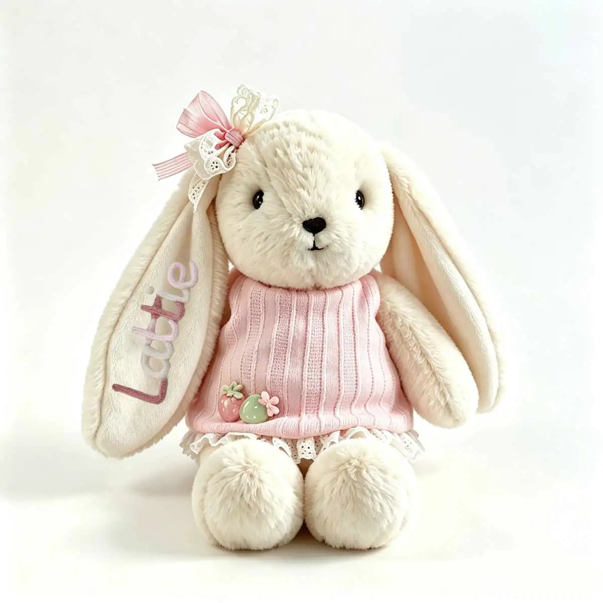 Personalized Plush Rabbit, Custom Party Favors, Wedding Favors Hand-Embroidered with Names, Keepsake or Birthday Gifts, and Holi