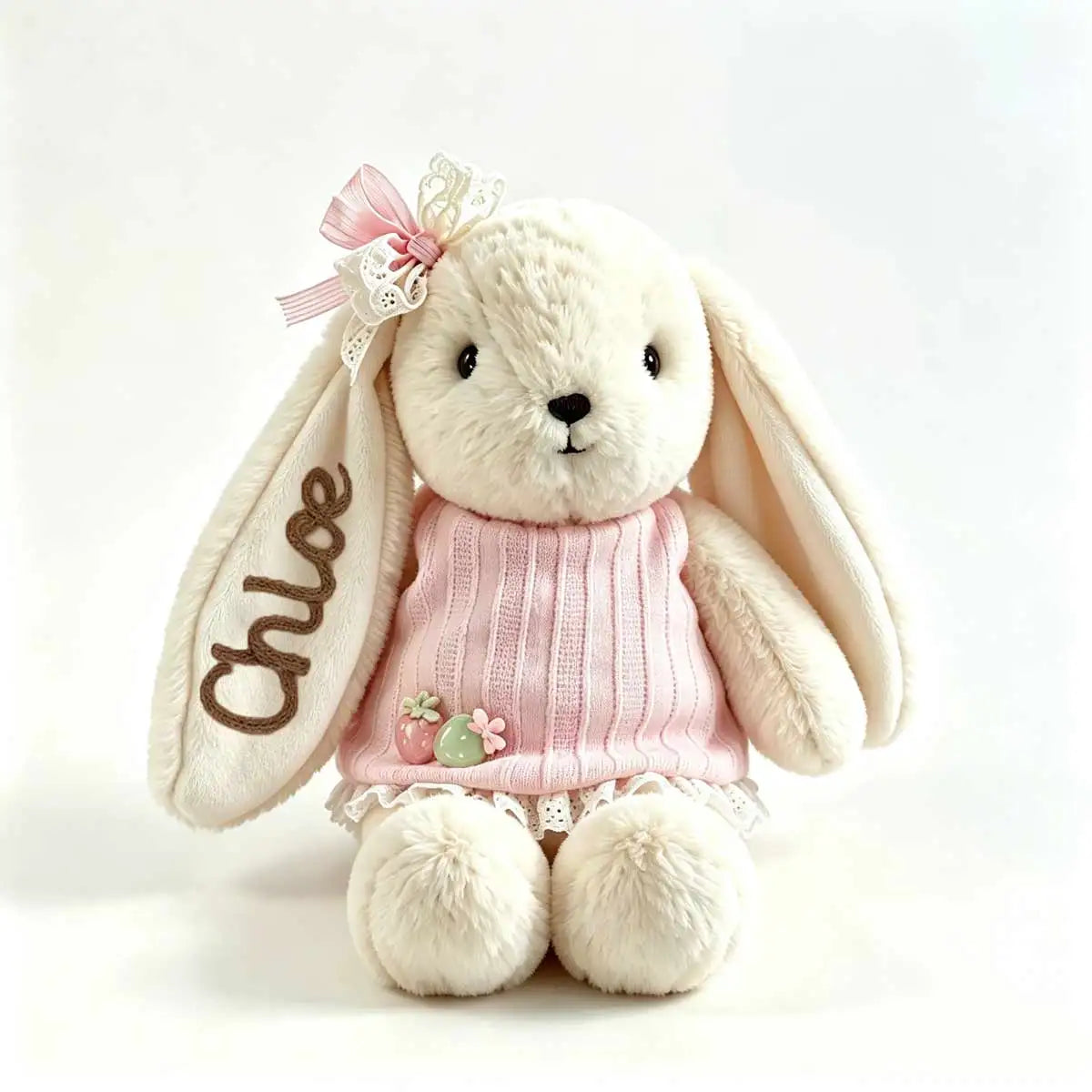 Personalized Plush Rabbit, Custom Party Favors, Wedding Favors Hand-Embroidered with Names, Keepsake or Birthday Gifts, and Holi