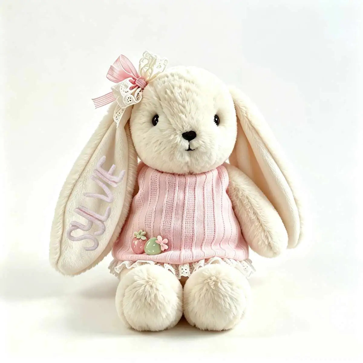Personalized Plush Rabbit, Custom Party Favors, Wedding Favors Hand-Embroidered with Names, Keepsake or Birthday Gifts, and Holi