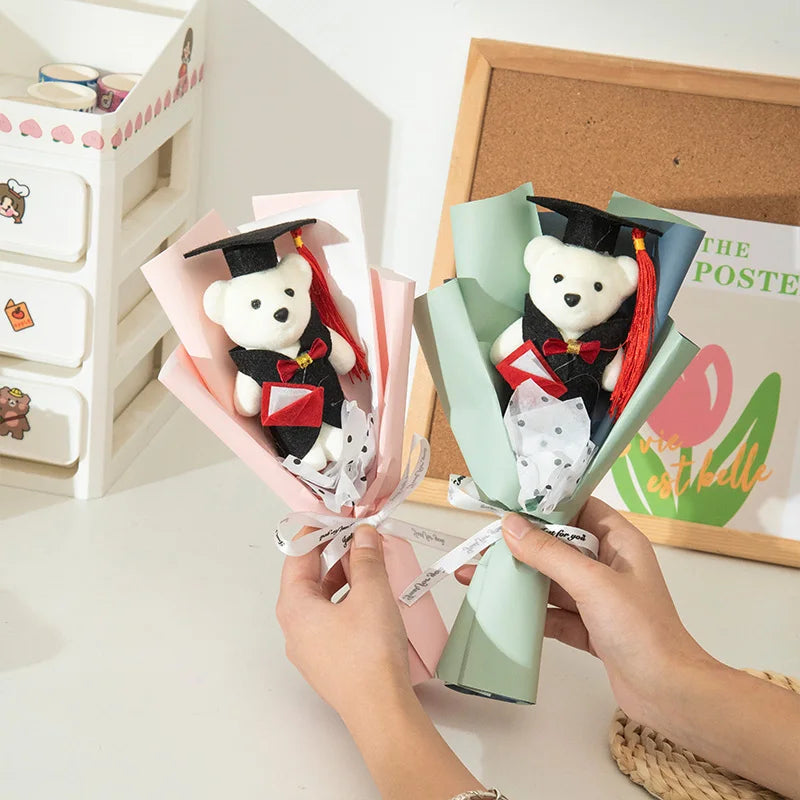 Graduation Bear Crochet Flowers Bouquet Artificial