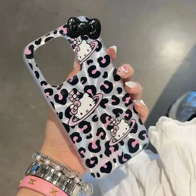 Sanrio Hello Kitty Bow Pink Lepard Print KT Phone Case