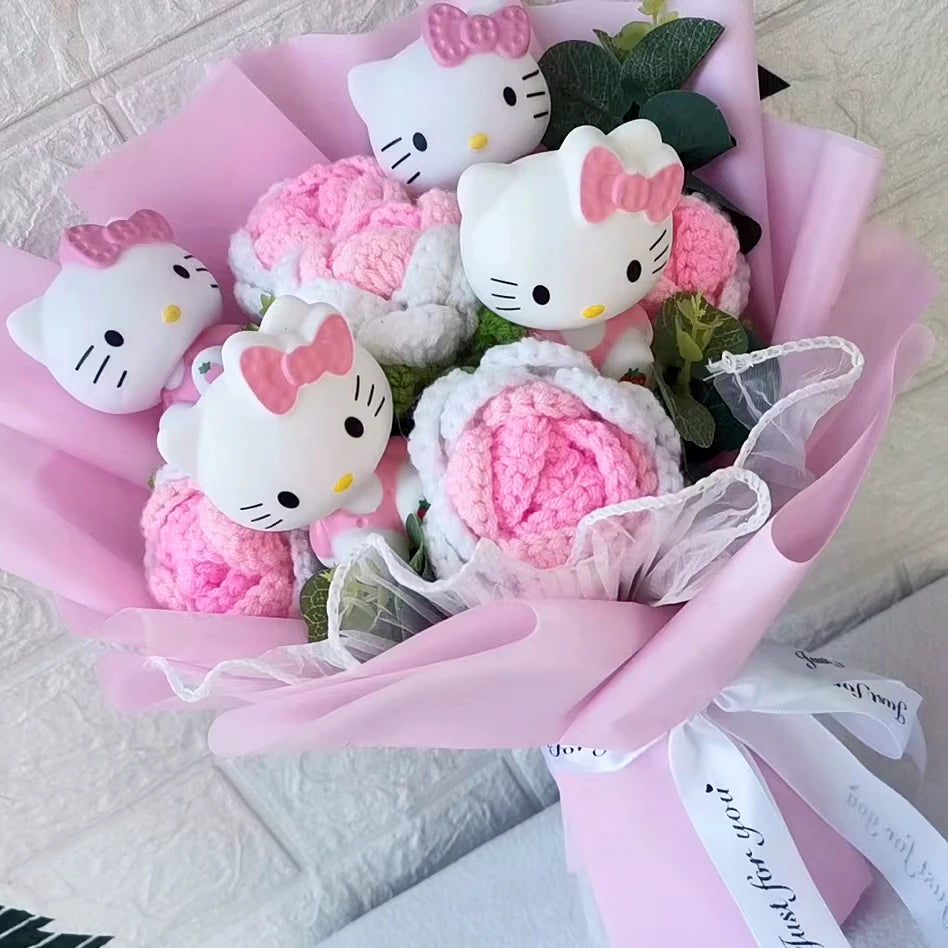 Knitted Hello Kitty Cartoon Plush Bouquet  Flowers