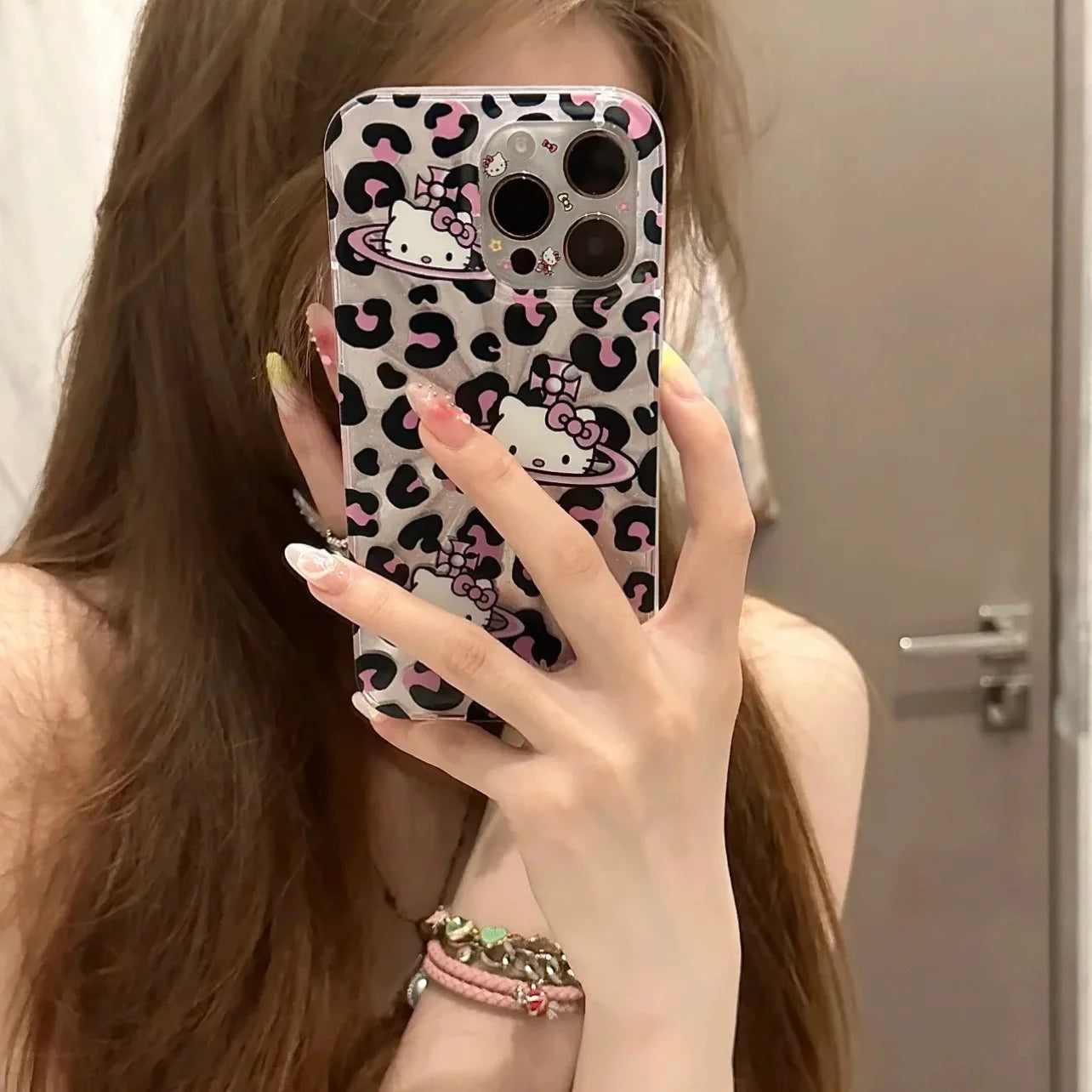 Sanrio Hello Kitty Bow Pink Lepard Print KT Phone Case