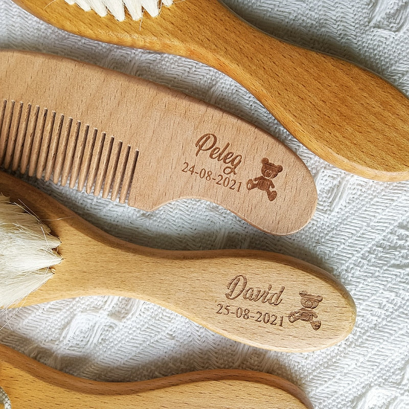 Personalised Baby Girl Comb Bath Wooden Set