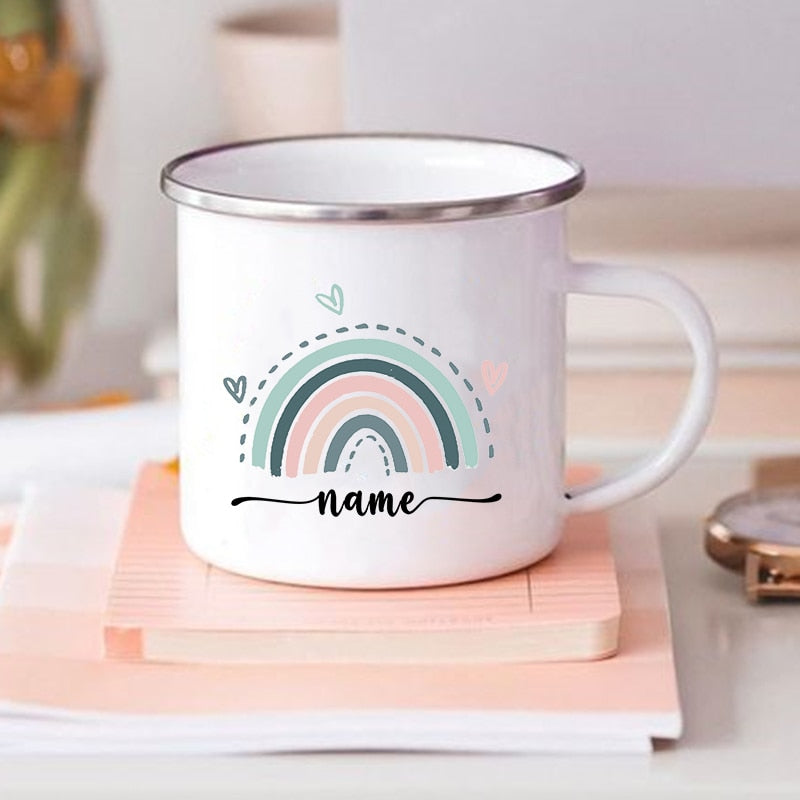 Rainbow Rustic Mug Birthdayl Personalised Enamel Mug