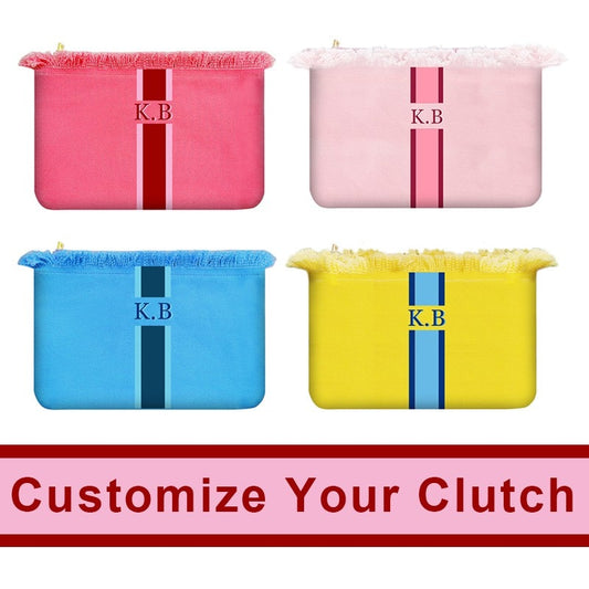 Customisable Stripe Tassel Cotton Clutch Bag