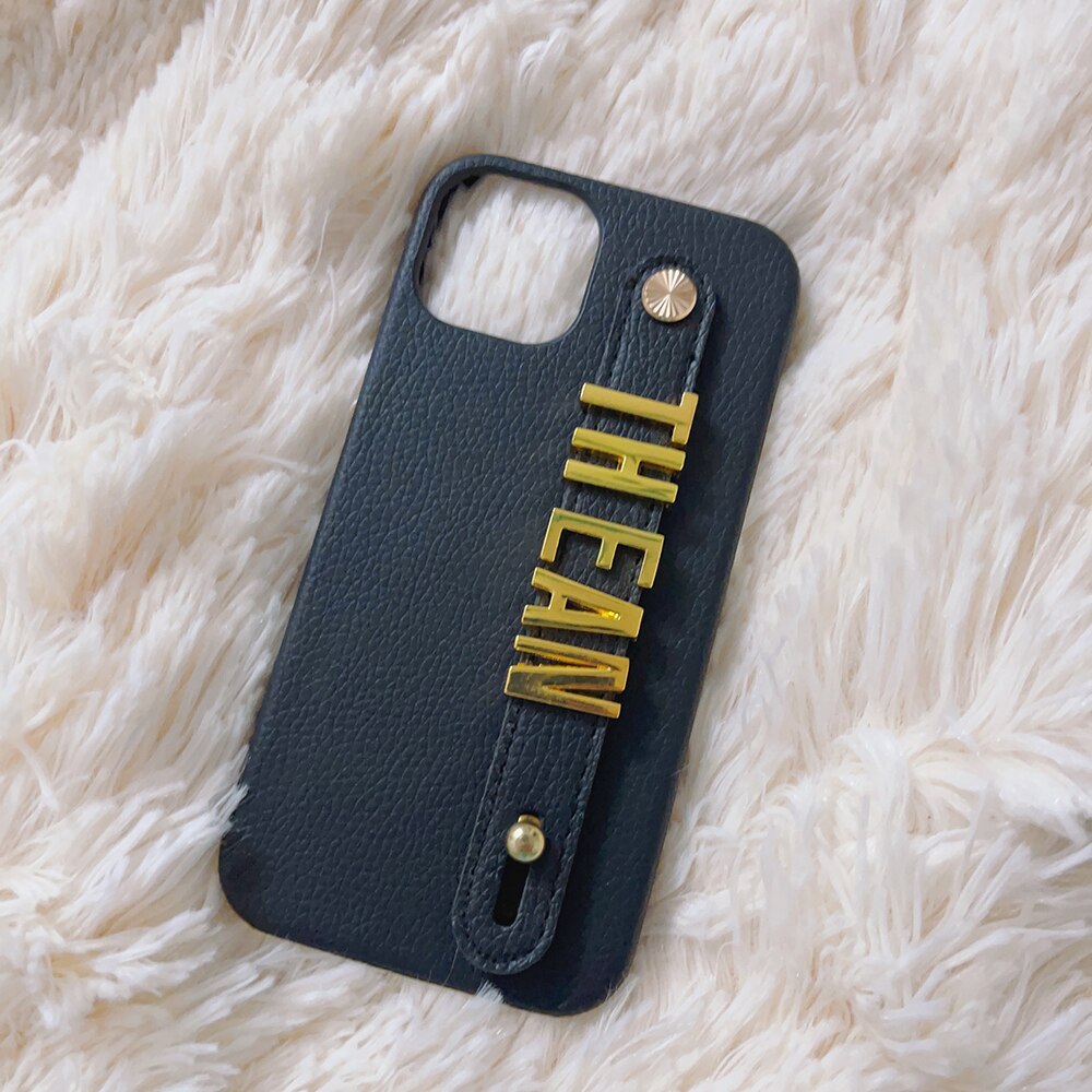 Gold Name Strap Leather Iphone Case