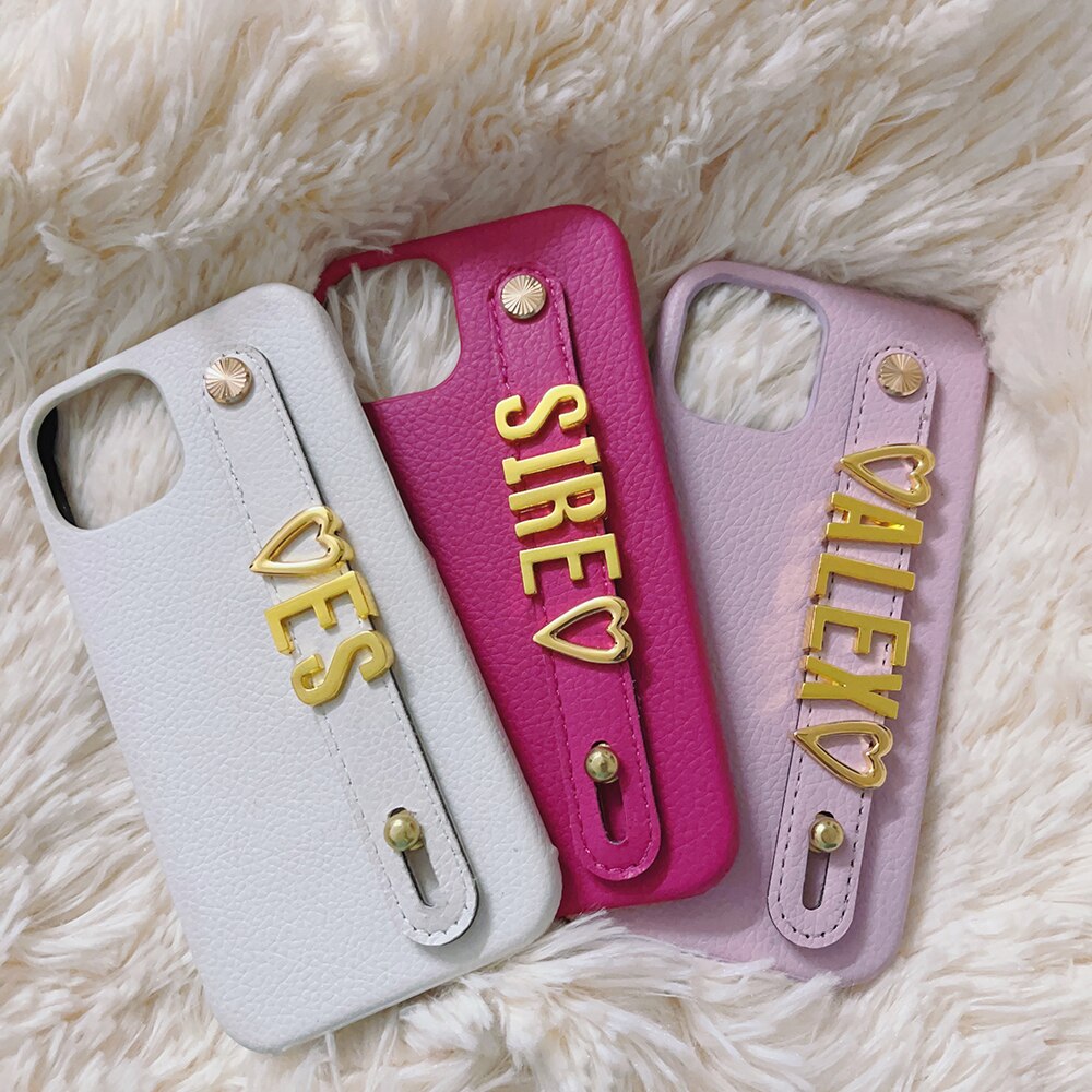 Gold Name Strap Leather Iphone Case
