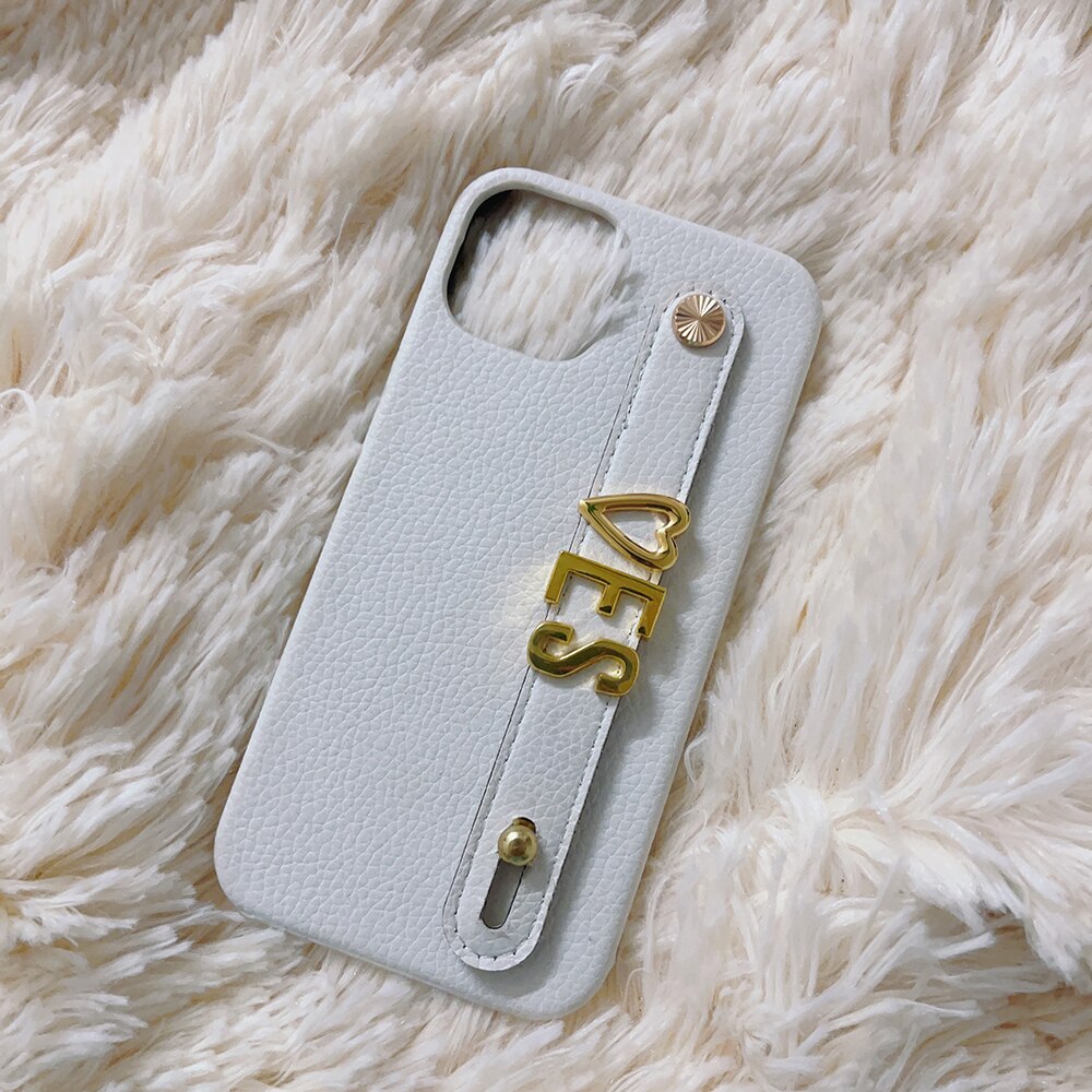 Gold Name Strap Leather Iphone Case