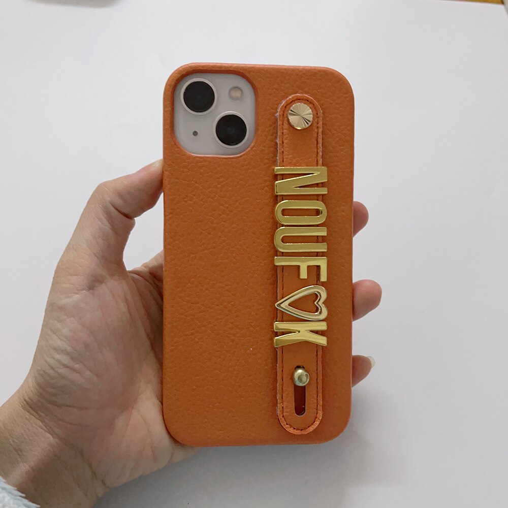 Gold Name Strap Leather Iphone Case