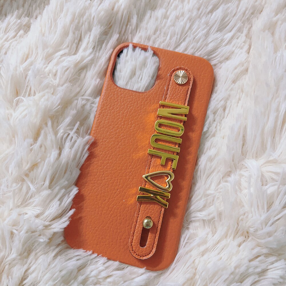 Gold Name Strap Leather Iphone Case