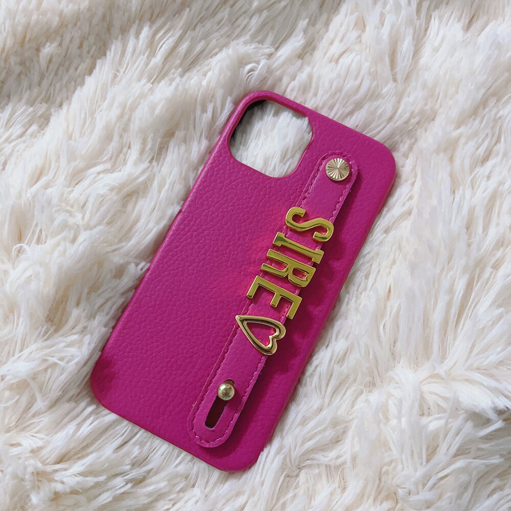 Gold Name Strap Leather Iphone Case