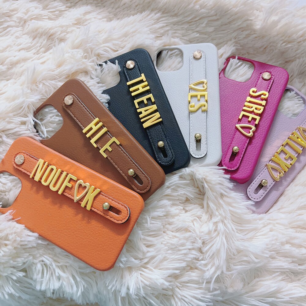 Gold Name Strap Leather Iphone Case