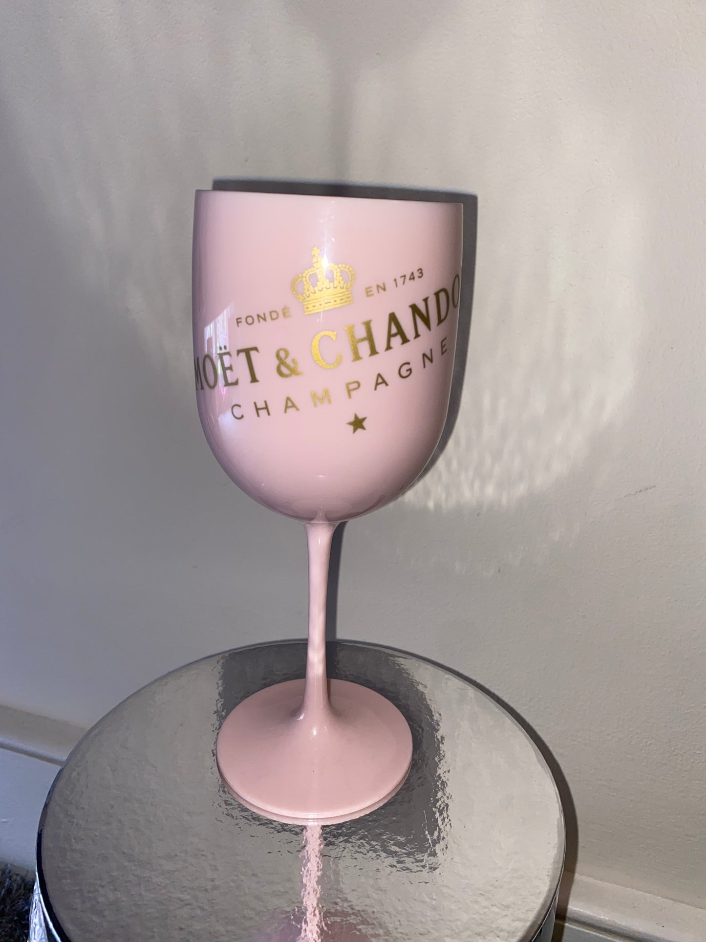 Pink moet glass