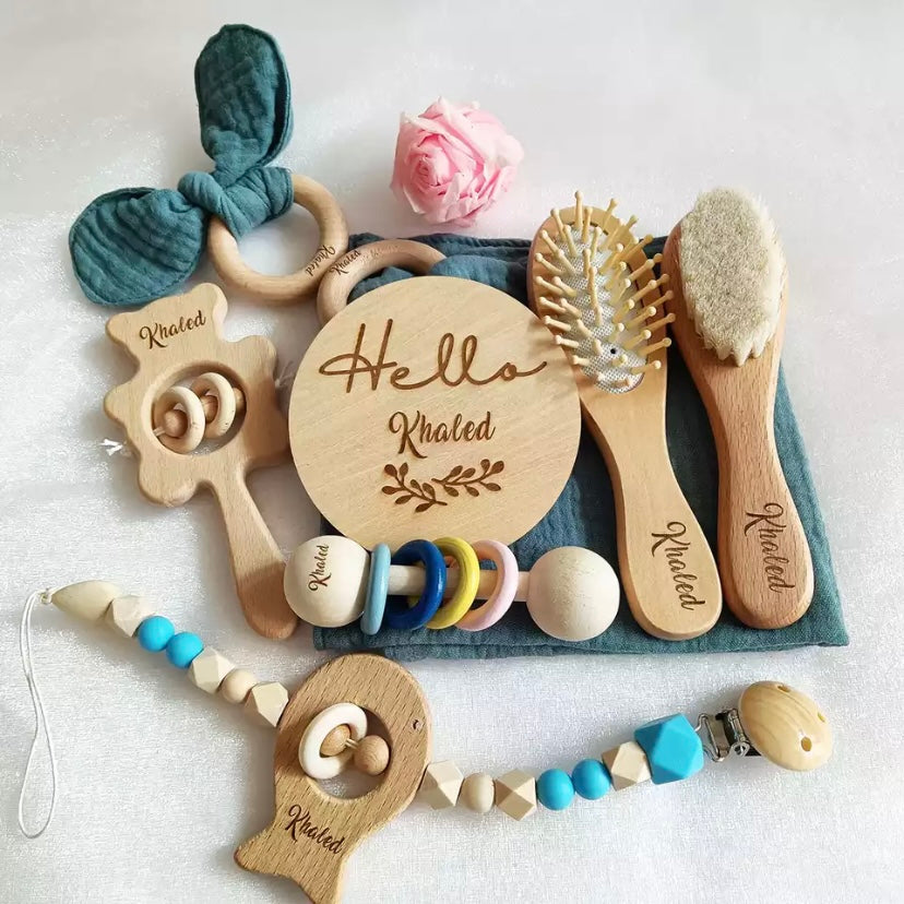 8 Pieces Of Personalised Name Newborn Rattle Toy Gift Set