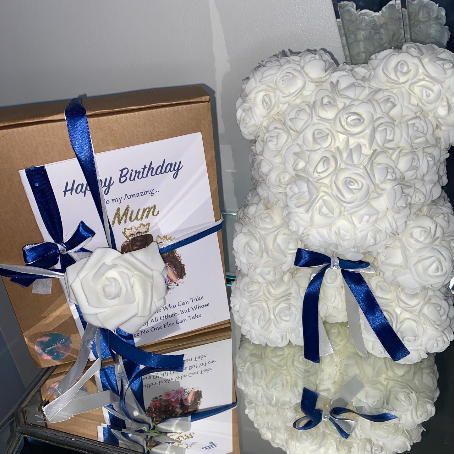 Medium White Rose Bear