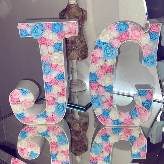 Blue Pink and White Rose LED Letter Initial  Lights