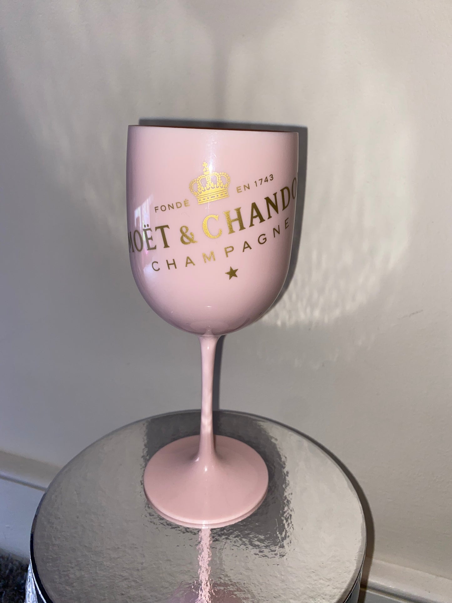 Pink moet glass