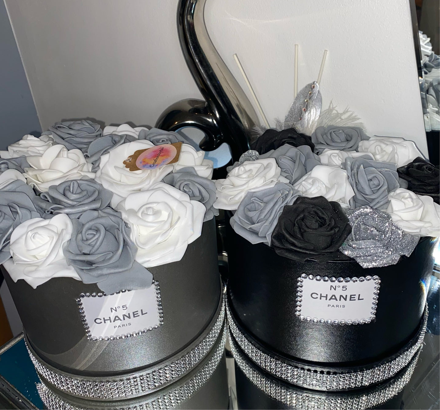 Silver , White & Grey Rose Box